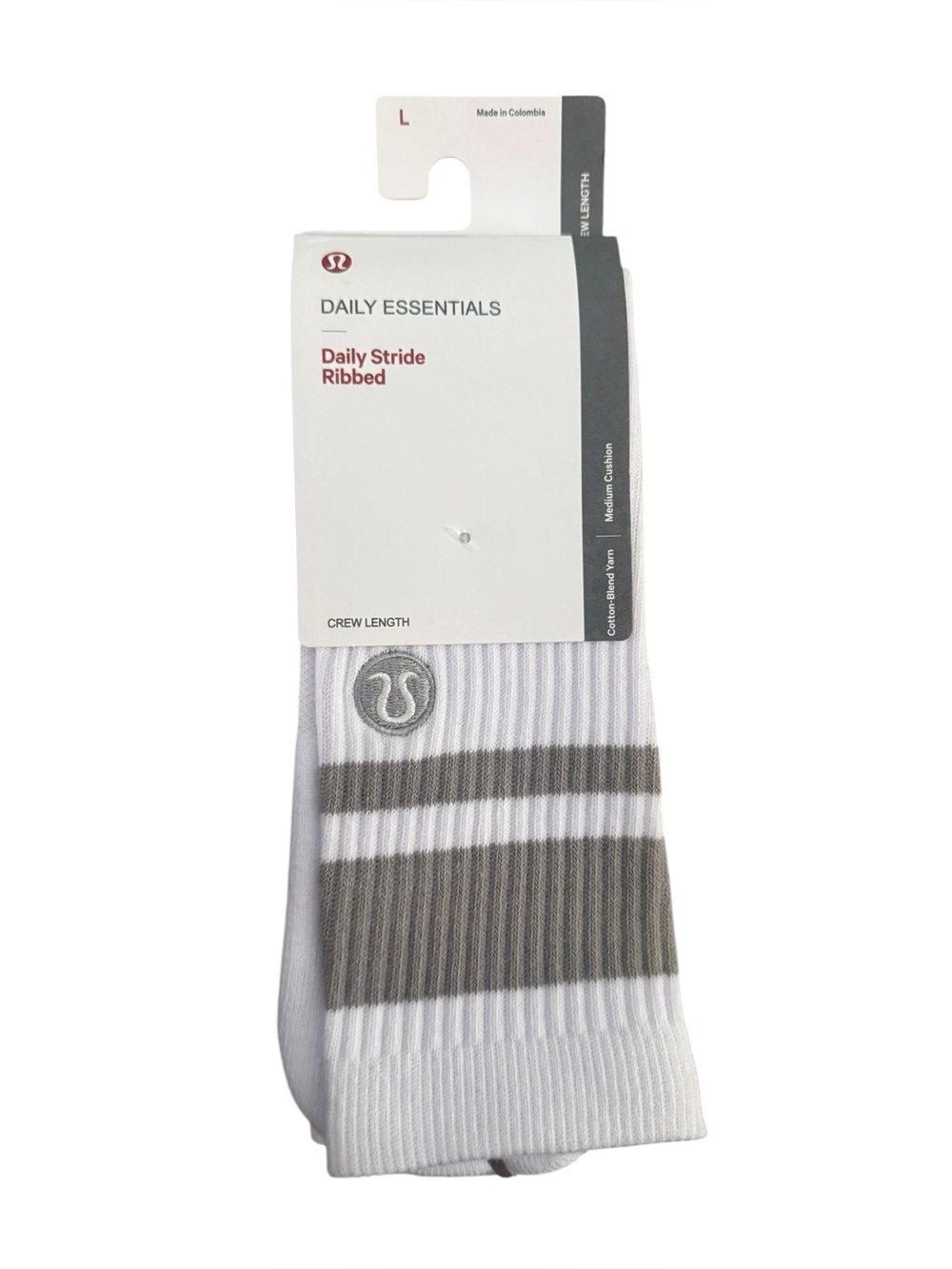 lululemon athletica Men's Ribbed Crew Socks in White and Gray Stripes